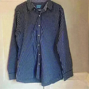 J McLaughlin Mens Shirt Sz Large Blue Gingham Plaid Linen Button Up Long Sleeve
